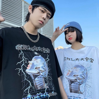 HONEYPEACH Oversize Hip Hop Camiseta Streetwear Lightning Space Robot Harajuku Japonés Kanji Tops Tees Manga Corta