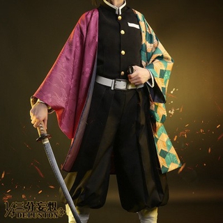demon slayer kimetsu no yaiba tomioka giyuu traje cosplay unisex peruca espada conjunto (6)