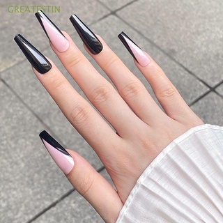 GREATESTIN 24pcs/Box Ballerina Wearable Detachable Fake Nails French Long Coffin False Nails Artificial Manicure Tool Press On Nails Full Cover Nail Tips