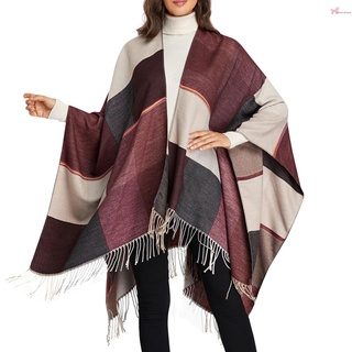 Las mujeres de la moda chal empalme borla frente abierto suave cómodo otoño invierno Cardigan envoltura Poncho capa
