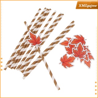 Maple Leaf Drinking Straws Cocktail Christmas Birthday Party Paper Straws, Pack of 10