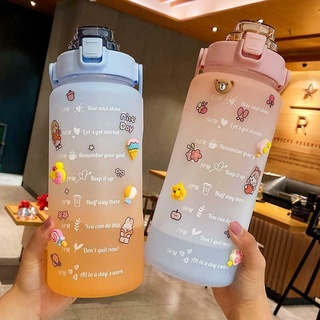 2l motivacional con marcador de tiempo de Fitness jarras con paja gradiente taza de agua de mano taza de paja