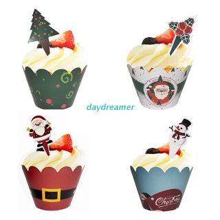 DAY 1 Set Christmas Cupcake Toppers Wrappers Xmas Party Decoration Cake Baking Decorating Tools