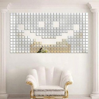L 100 piezas de espejo azulejo de pared pegatina 3D calcomanía mosaico decoración de la habitación palo 100pcs
