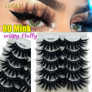 LUOLV Beauty 8D Mink Hair Handmade Wispies Fluffies False Eyelashes Eye Makeup Tools Criss-cross Woman's Fashion Dramatic Thick Long