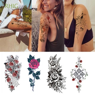 rhig mujeres temporal tatuaje cuerpo arte pegatina rosa flor 3d tatuajes nuevo impermeable diy brazo manga falsa serpiente león