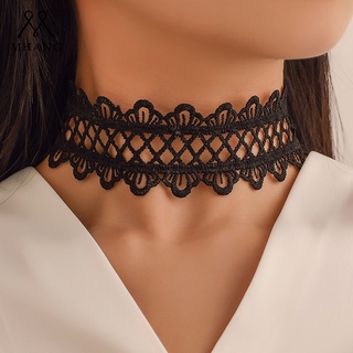 MHANG 2021 Nuevo Popular Ins Viento Artículos Retro Simples Encaje Vintage Negro Collar De Ala Ancha Gargantilla Cadena De Clavícula Corta Mujeres (1)