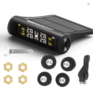 coche tpms sistema de monitoreo de presión de neumáticos de carga solar hd pantalla lcd digital sistema de alarma automático inalámbrico con 4 sensores