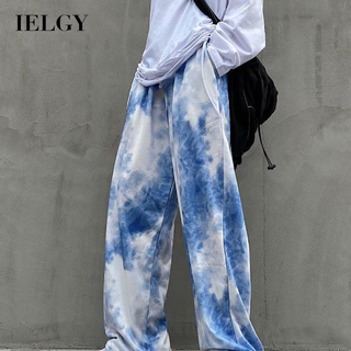 Ielgy pantalones de verano Harajuku estilo tie-dye azul tie-dye pantalones rectos de pierna ancha pantalones sueltos casual pantalones