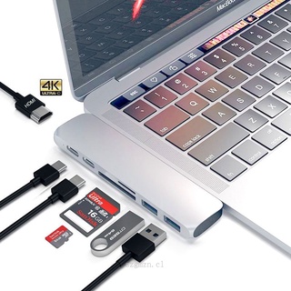 Adaptador de concentrador USB 3.1 tipo C a compatible con HDMI 4K Thunderbolt 3 USB C con Hub 3.0 TF Ranura para lector SD PD para MacBook Pro / Air 2018