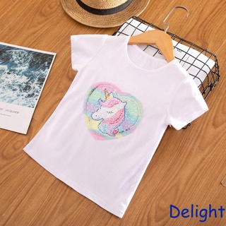 ✲ GL ❃ Niños Bebé Niñas De Dibujos Animados Unicornio Impresión T-shirt Moda Manga Corta Cuello Redondo Tops Para