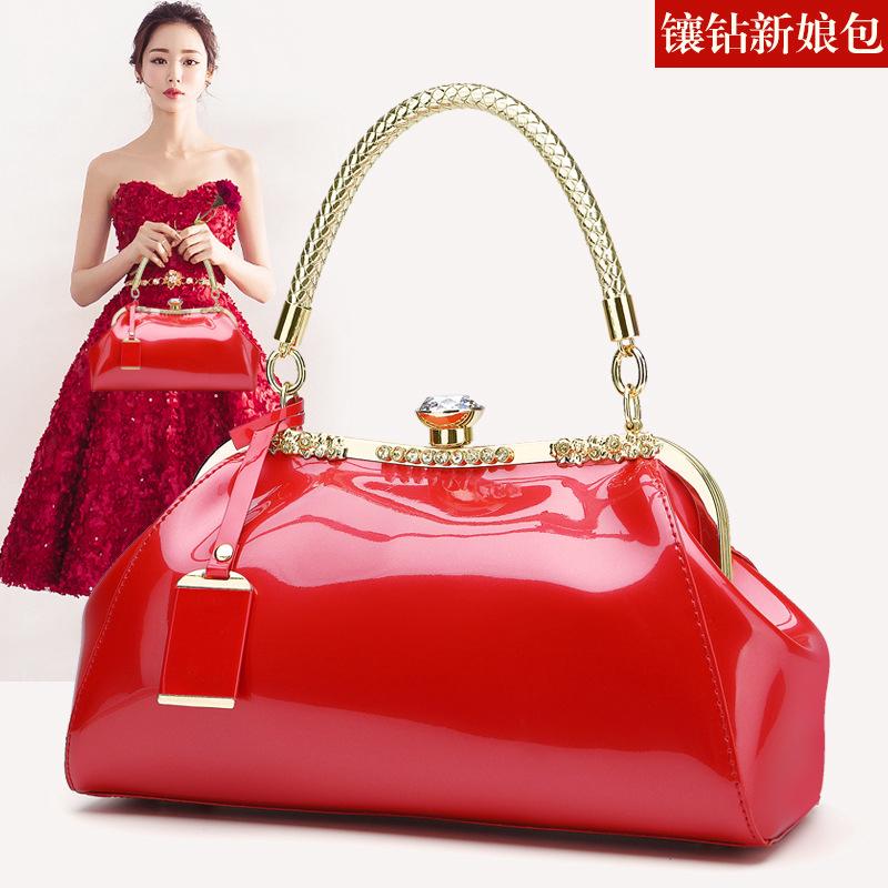 Rojo Diamante Conjunto De Moda Novia Boda Bolso De Lujo De Las Mujeres San Valentín