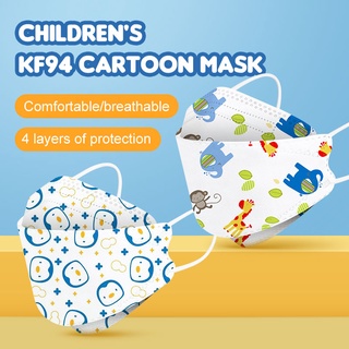 [Listo Stock] 10pcs KF94 Niños Máscara 3D Cara 4ply Boca De Pescado De Dibujos Animados Desechable Corea Mascarilla Headloops Earloops Embalaje Único Prevenir La Influenza