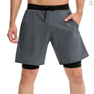 Pantalones cortos deportivos 2 en 1 bolsillo elástico transpirable baloncesto correr Fitness atleta gimnasio pantalones cortos