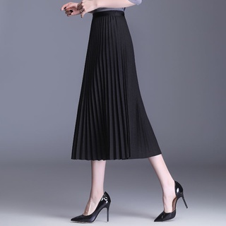 Falda plisada de gasa falda de media longitud mujer primavera y verano cintura alta falda de una línea de longitud media drapeado columpio grande (9)