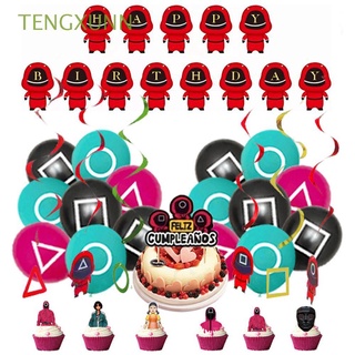 TENGXUNN Nice Squid Game Party Decoration Cartoon Design Flag Squid Game Korean Movie Hanging Decoration Venue Birthday Balloon