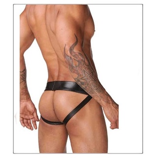 Men's Sexy Underwear Leather Imitation Leather U Convex Flat Butt T Pants (1)