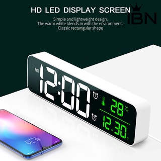 [ibn] reloj despertador de pantalla grande luminoso para escritorio/temporizador de temperatura con música