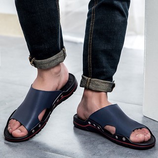 los hombres sandalias de cuero antideslizante diapositivas sandalias de verano suela suave al aire libre sandalia casual zapatos de moda (4)