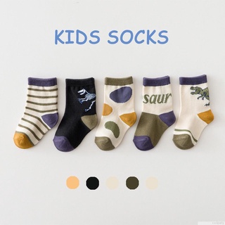5 Pares De calcetines De algodón para niños/calcetines transpirables suaves con estampado De dinosaurio De 1-8 años