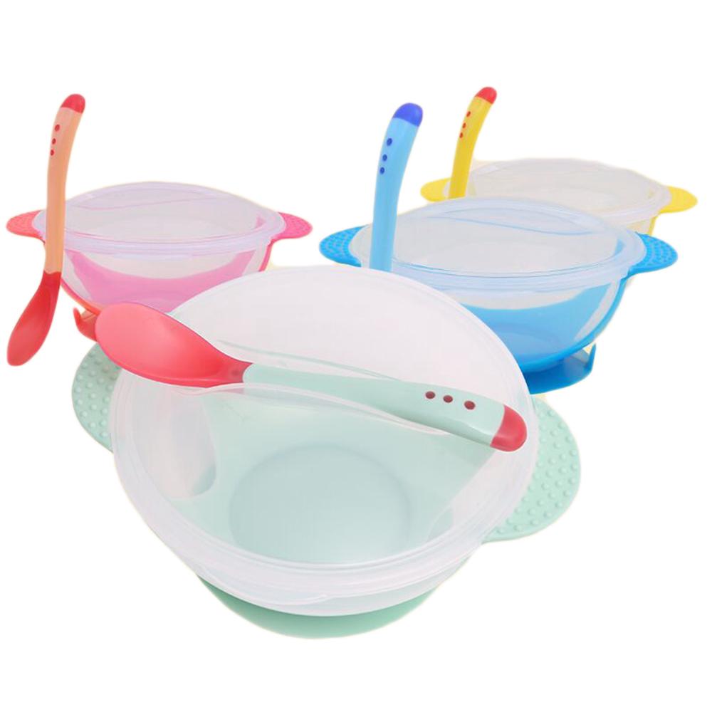 Juego de tazón para Bebé cuchara de entrenamiento tazón cubiertos platos de aprendizaje con Ventosa juego de comedor para niños