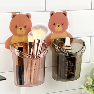 Soporte para cepillo de dientes de silicona montado en la pared sin perforaciones adecuado para ducha o cocina cepillo de dientes estante de almacenamiento lindo oso
