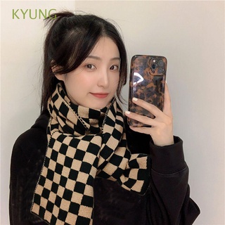 kyung retro mujeres bufanda de punto caliente cruz pañuelo a cuadros bufanda cuadros invierno masculino femenino coreano adulto chal envolturas/multicolor