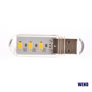(WEND) llavero portátil Usb Power 3 Led blanco luz de noche en forma de disco U lámpara con cubierta