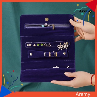 AREM Jewelry Holders Foldable Large Capacity Blue Travel Jewelry Organizer Roll Bag for Travel