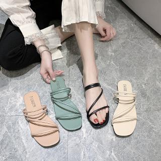 Sandalias coreanas cómodas planas antideslizantes zapatillas al aire libre Cross correa zapatos