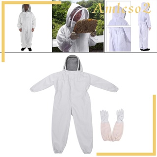 [Amleso2] profesional de cuerpo completo apicultor traje de abeja protección ropa con velo seguro sombrero guardián traje +guantes de manga larga para principiantes profesionales blanco