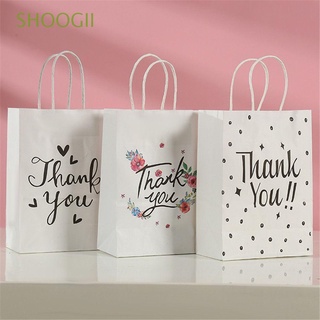 SHOOGII Handbag Gift Paper Bags Printed Pattern Bag with Handle Thank You Bag Flower Love Packaging Party Supplies Kraft Paper