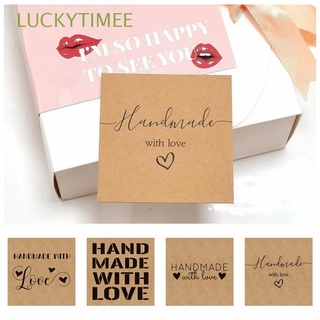 LUCKYTIMEE 50PCS Postcard Handmade With Love For Small Business Gift Labels Kraft Paper Cards Package Decoration Online Retail DIY Supplies 6x6cm Greeting Cardstock