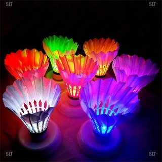 <SLT> 4Pcs Colorful Led Badminton Shuttlecock Ball Feather Glow In Outdoor Sport
