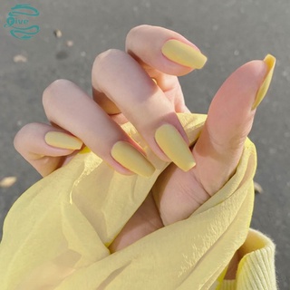 24 Pzs Parche Pegatinas De Uñas Postizas Para falsas High Quality Full Cover Press on Nails Matte Yellow Pure Acrylic Frosted Ballerina Fake Nails for Women and Girls