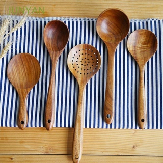 Junyan utensilios de cocina de mango largo vajilla de madera colador espátula cuchara (1)