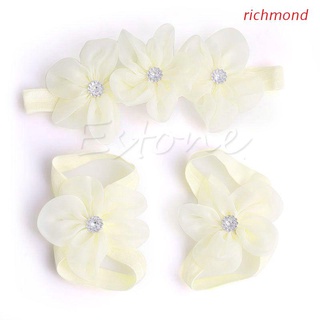 RICHM 3pcs/set Baby Girl Kids Barefoot Sandals Shoes Headband Crystal Flower Foot Band