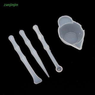 zjj - juego de 4 tazas de silicona para mezclar tazas de medición, cuchara, raspador para molde de resina, bricolaje, resina, joyería, kit de herramientas
