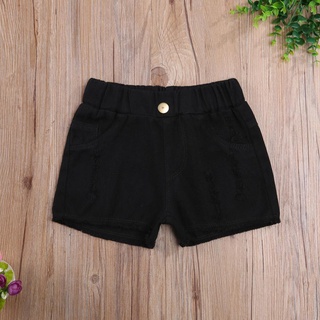 niños pantalones cortos de mezclilla, niñas de color sólido alta cintura elástica ripped jeans pantalones cortos para el verano, 2-8 años (7)