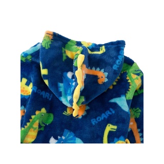 ☀Pop☁Unisex niños con capucha vestido de dormir, impresión de dinosaurio/Color sólido manga larga gruesa bata de baño (2)