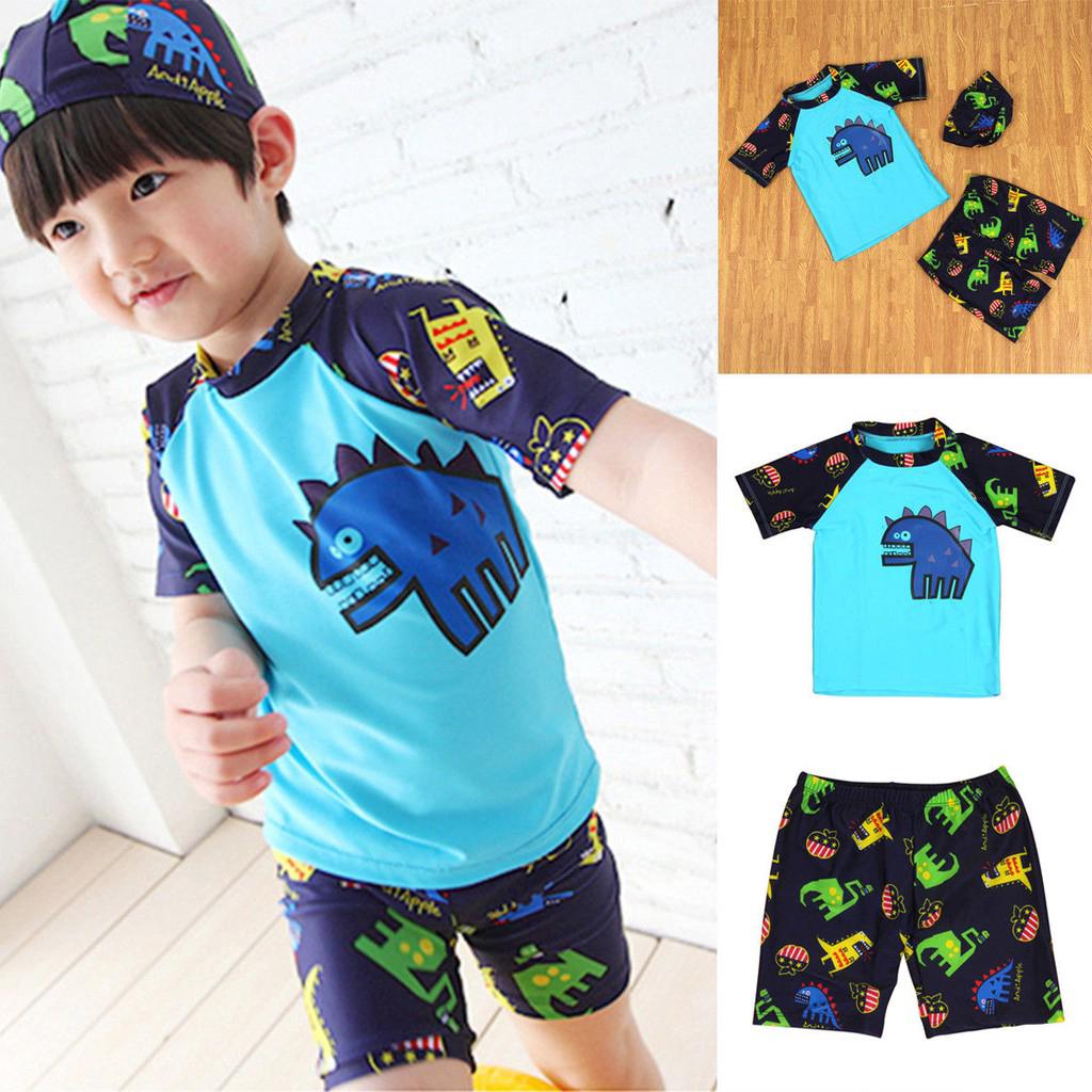 3 piezas/set niño bebé traje de baño de dibujos animados dinosaurio trajes de baño pakaian renang 2-12y