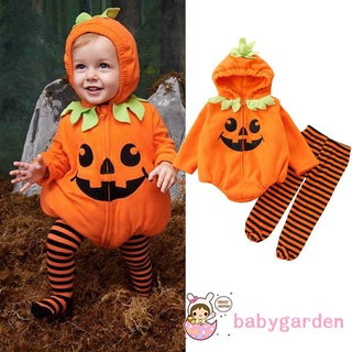 Babygarden-unisex bebé Halloween trajes de manga larga calabaza con capucha cremallera body+pantalones pies conjunto de ropa