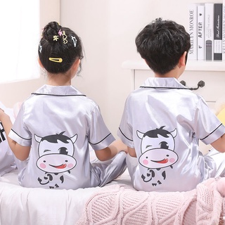 Pijamas niños ropa de dormir de satén pijamas conjunto de niña niño de dibujos animados de impresión ropa de dormir traje Baju Tidur Kanak kasut conjunto pijama niñas ropa Loungewear (3)