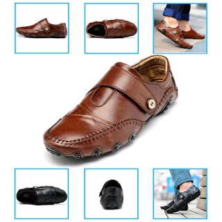 gran tamaño 38~47 moda cuero de vaca genuino zapatos de los hombres deslizamiento en los negocios