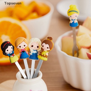 [topseven] 6 unids/set lindo de dibujos animados princesa de acero inoxidable postre fruta tenedores.