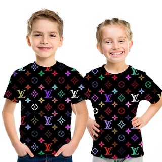 Verano De Manga Corta Camiseta Louis Vuitton Niño Niña Tops Impresión 3D Casual Cuello Redondo Streetwear Niños (3)
