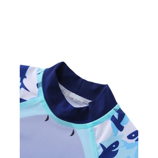 Ort-Boys conjunto de ropa de natación de tres piezas, cuello redondo azul de manga corta Tops + pantalones cortos + sombrero (8)