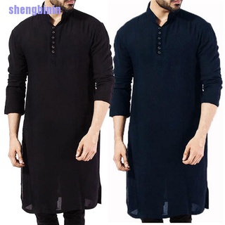 [nin]ropa islámica para hombre musulmán de moda larga túnicas sólida árabe Simple Casual camisa para hombre