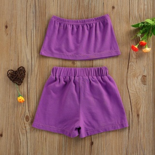 ✲Fx✬Baby Wrap Top + pantalones cortos, decoración de lazo, cintura alta elástica Color sólido Casual fresco ropa de verano