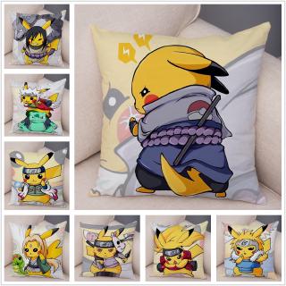 Divertido Pikachu Cos Anime Naruto funda de cojín decoración lindo de dibujos animados Pokemon funda de almohada para sofá coche casa felpa funda de almohada